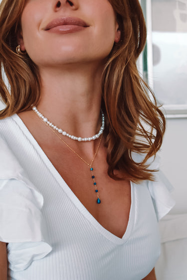 Collar Lariat Piedras Naturales Lapislazuli Gold - Atesorame
