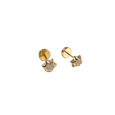 Abridores A Presion Oro 18k Estrella Hexagonal Zafiro de 4,5mm - Atesorame