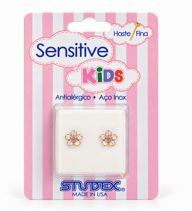 AROS SENSITIVE KIDS - FLOR ROSA IRIDISCENTE 5MM - Atesorame