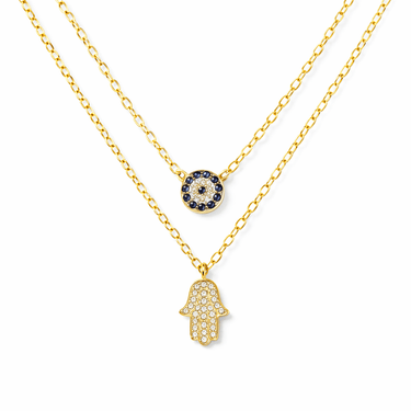 Collar doble hamsa Ojo Turco Gold - Atesorame