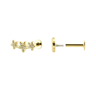 Piercing Triple Star Shine Gold Tope Plano - Atesorame