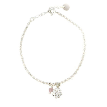 Pulsera plata flor de loto piedra cuarzo - Atesorame