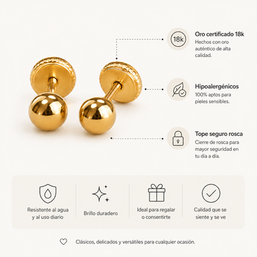 Abridores Tope Rosca Ball 4mm Oro 18K