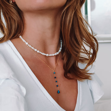 Collar Lariat Piedras Naturales Lapislazuli Gold