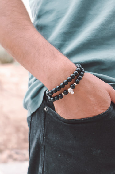 Pulsera Doble Calavera Onix Matte - Atesorame