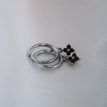 Argollas Flower Silver Black