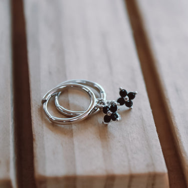 Argollas Flower Silver Black