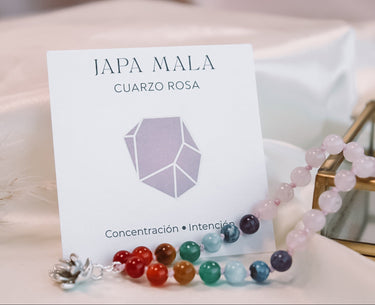 Collar Aura Japa Mala Cuarzo Rosa - Atesorame
