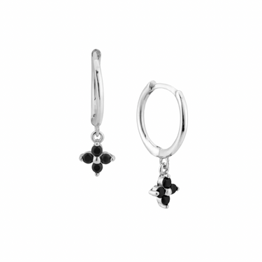 Argollas Flower Silver Black