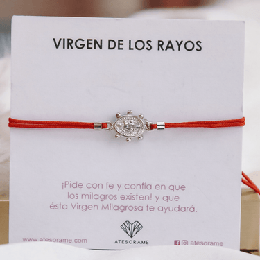 Pulsera Virgen de los Rayos Hilo Rojo Plata - Atesorame