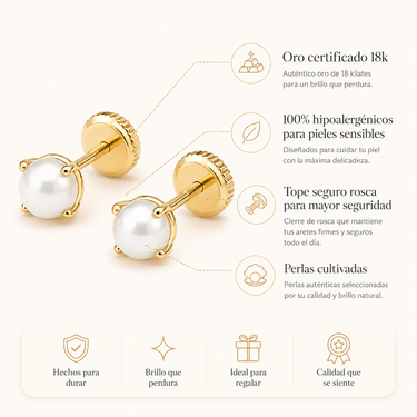 Abridores Tope Rosca Perla Cultivada Pistilo 4mm oro 18K