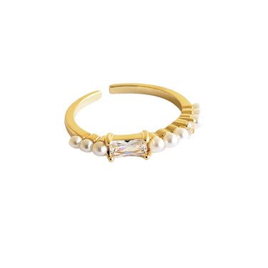 Pearl Crystal Gold Ring