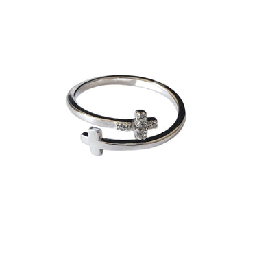 Silver Adjustable Cross Ring