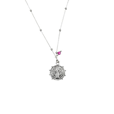 Saint Benedict Ruby Silver Necklace